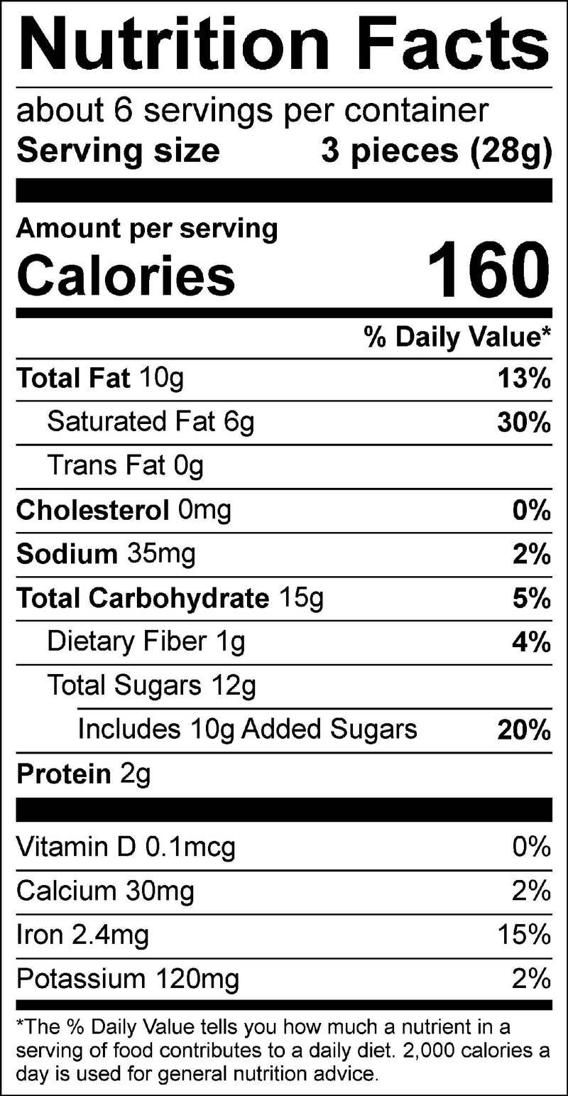 Nutrition label for Bonbon Bungalow