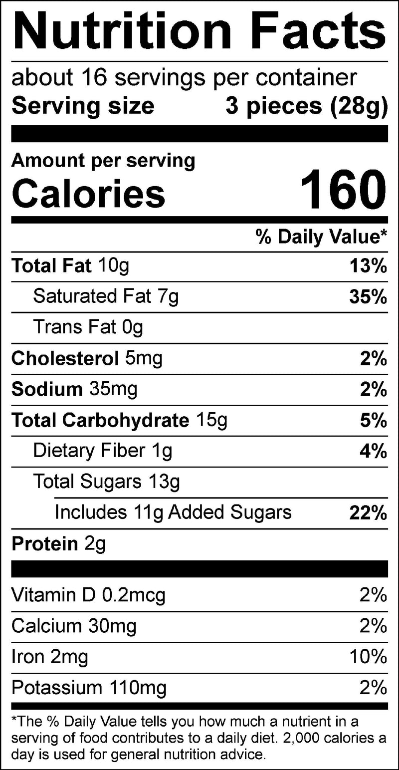 Nutrition label for The OG Bag