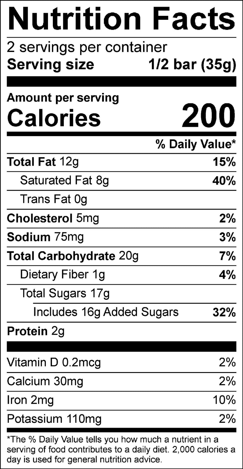 Nutrition label for Cozy Cannoli