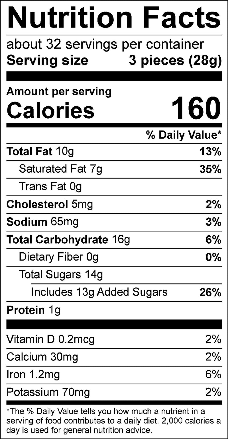 Nutrition label for Creme Brulee Crackle