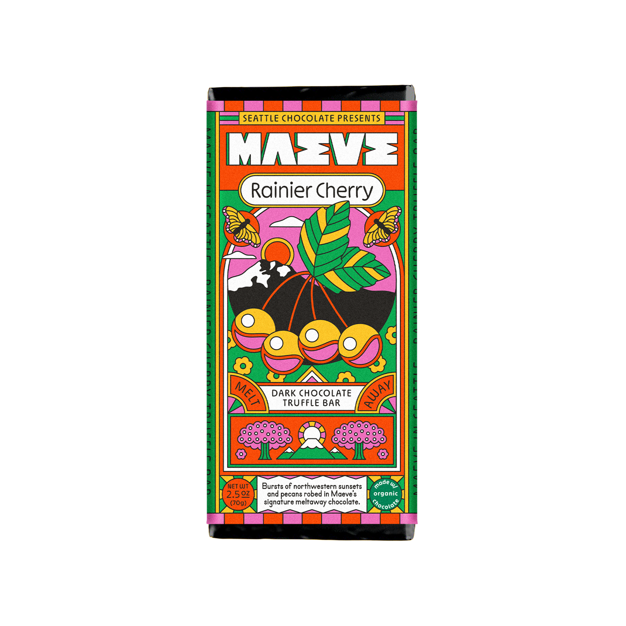Rainier Cherry Dark Chocolate Truffle Bar | Maeve Ethical Chocolate Rainier Cherry Dark Chocolate Truffle Bar | Maeve Ethical Chocolate