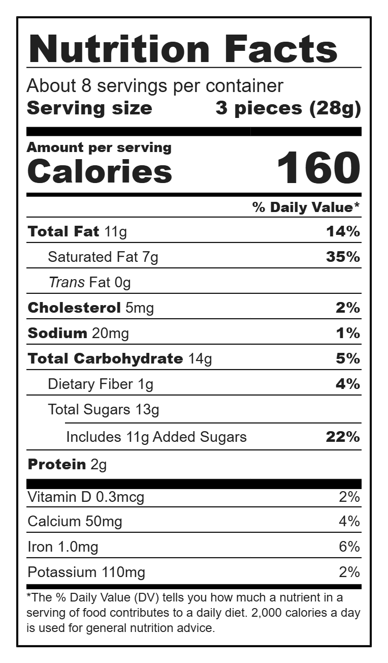 Nutrition label for Soccer Bonbon Bag