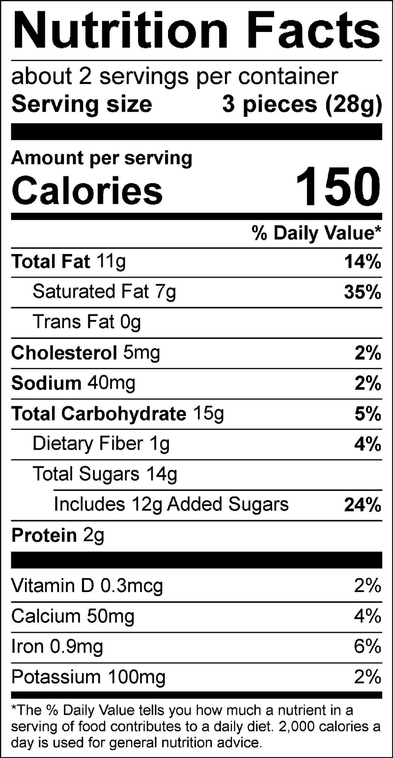 Nutrition label for Santa's Camper