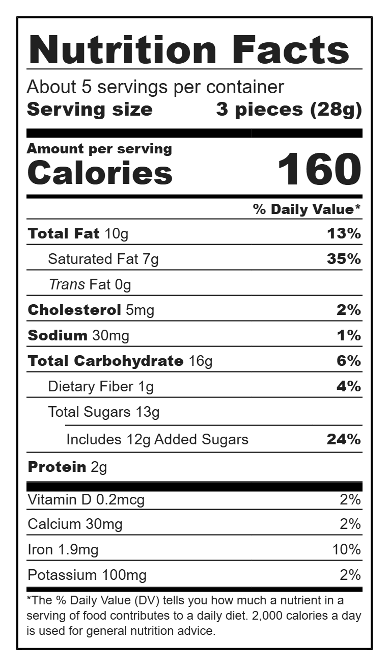 Nutrition label for Sweet Pota-toe Chips