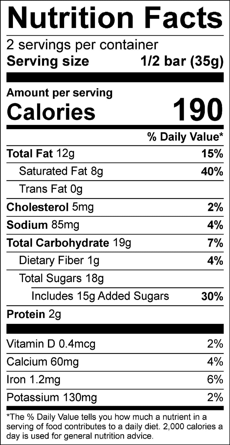 Nutrition label for Sweet Sting