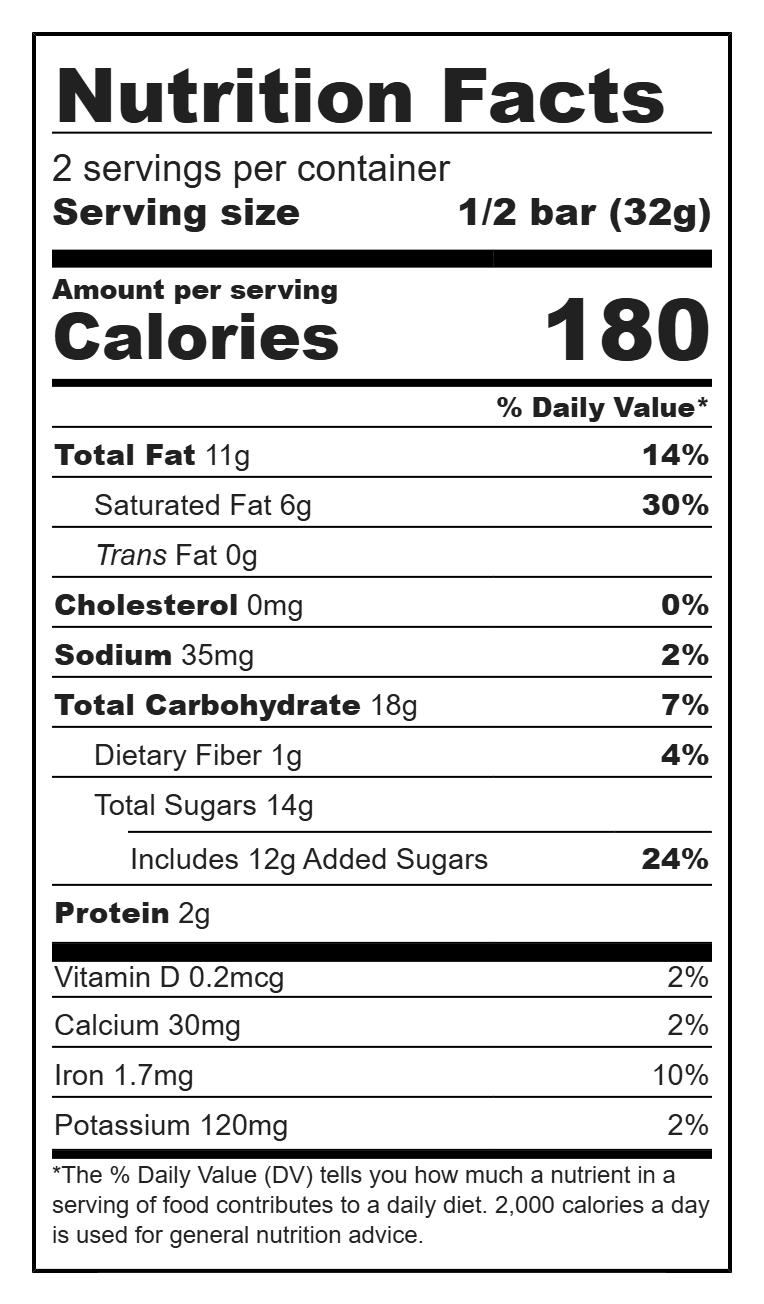 Nutrition label for Peanut Butter Banana Affair