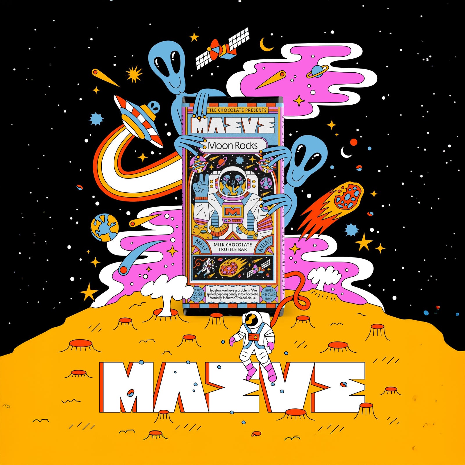 Moon Rocks Popping Candy Chocolate by Maeve Ethical Chocolate