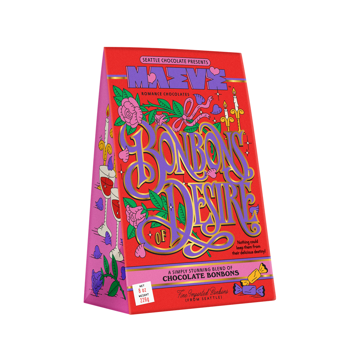 Colorful packaging of 'Bonbons Desire' Maeve Valentine's Day chocolate bonbons box